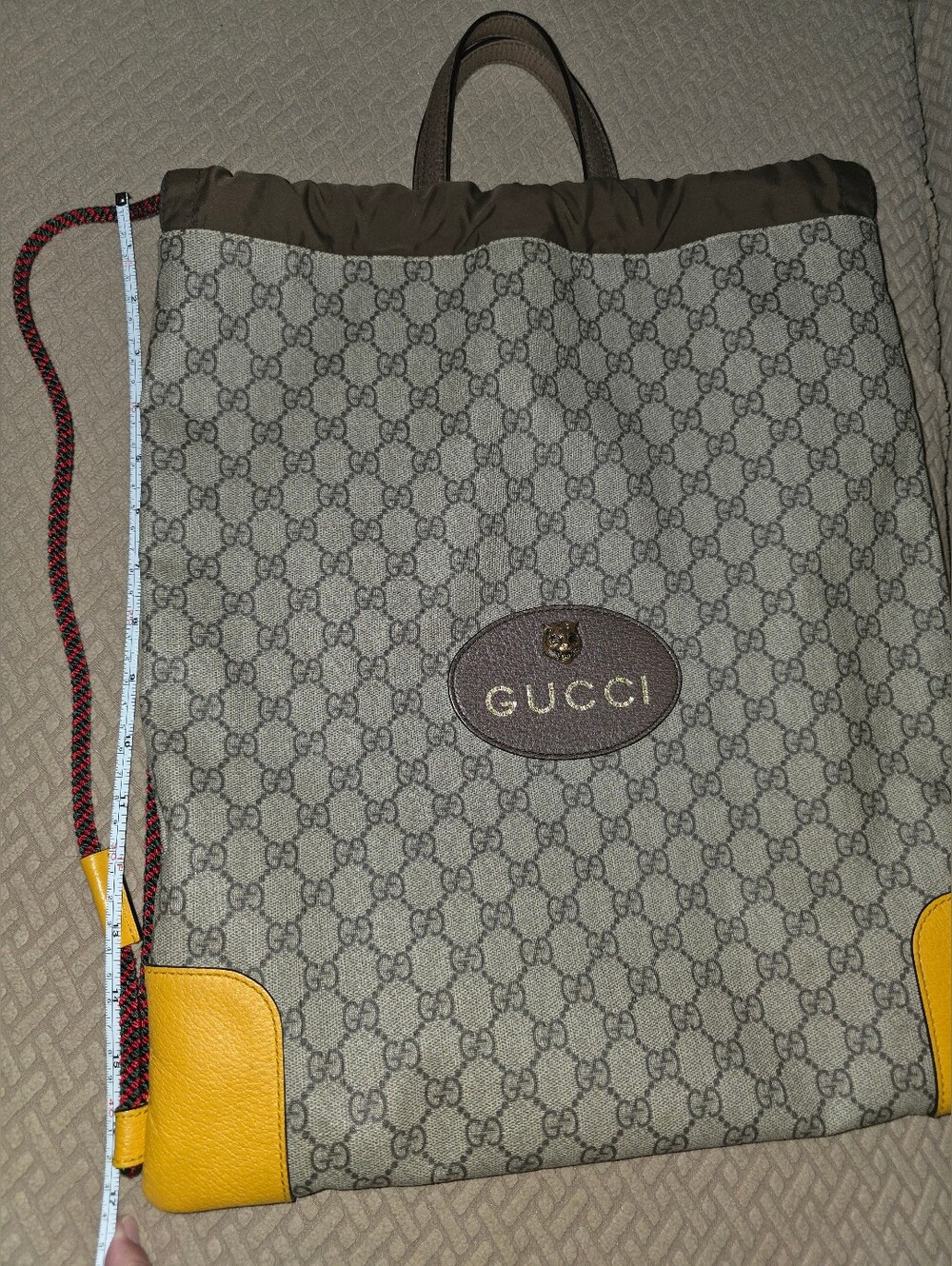 Pre-loved Rare Gucci GG Supreme Monogram Drawstring Backpack/Bag - Picture 6 of 16